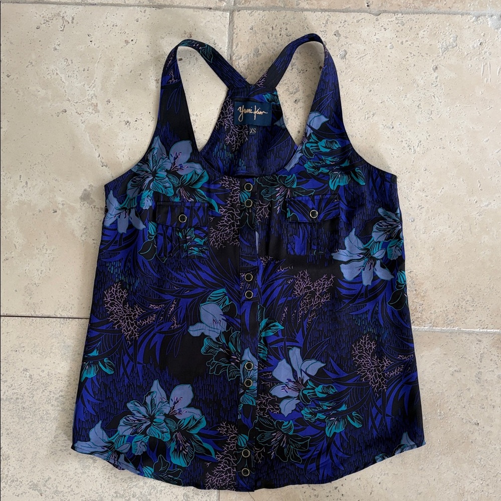 Yumi Kim Navy & Teal Floral Racerback Silk Tank